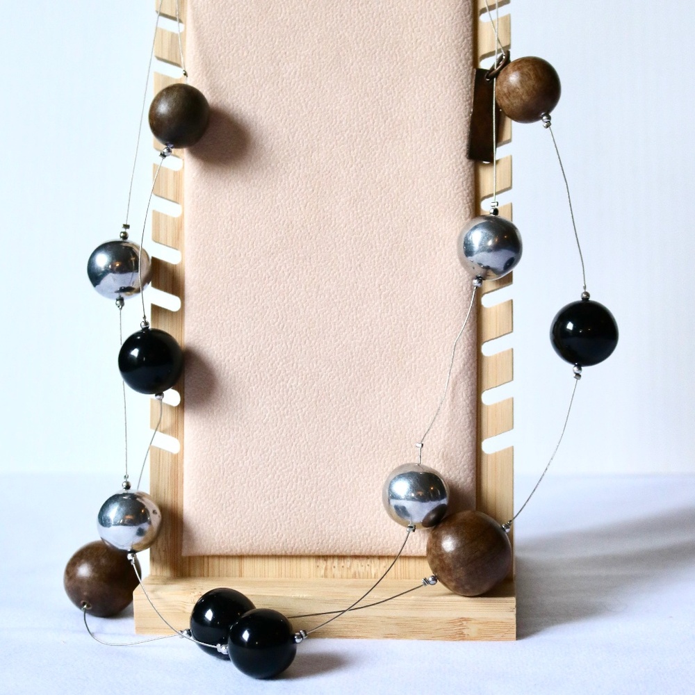 Ernesto De Barcelona Necklace Bobble Beads Wood Metal Acrylic Designer Spain